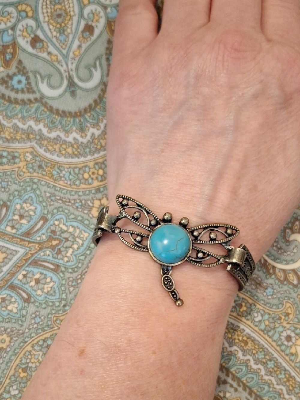 Antique-Inspired Silver Bracelet with Turquoise Stone - Women's Bracelet.
